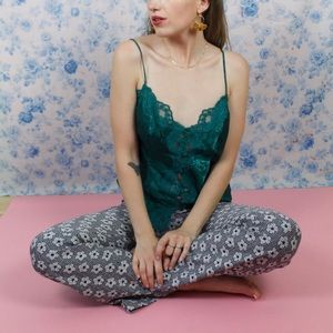 1970s Stretch Floral Knit Pants